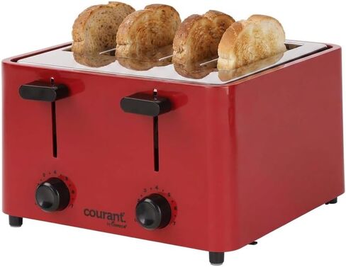 Courant 4 -Slice Toaster Cool Touch with Extra Wide Slots For Bread, Bagels & Waffle with 6 Adjustable Shade Settings, CrumbTray & Cancel Function Extra-Lift Feature, compact Design – Red in Kuwait