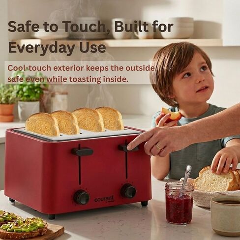 Courant 4 -Slice Toaster Cool Touch with Extra Wide Slots For Bread, Bagels & Waffle with 6 Adjustable Shade Settings, CrumbTray & Cancel Function Extra-Lift Feature, compact Design – Red in Kuwait