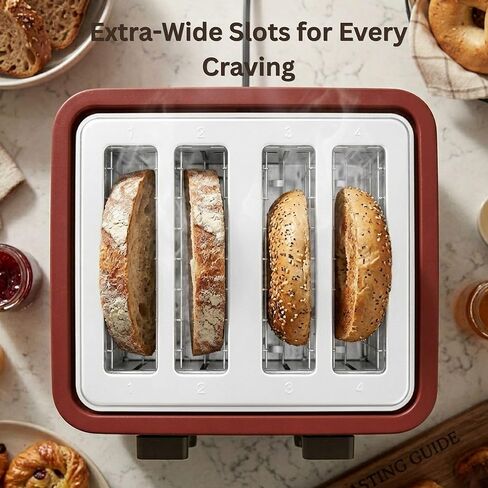 Courant 4 -Slice Toaster Cool Touch with Extra Wide Slots For Bread, Bagels & Waffle with 6 Adjustable Shade Settings, CrumbTray & Cancel Function Extra-Lift Feature, compact Design – Red in Kuwait