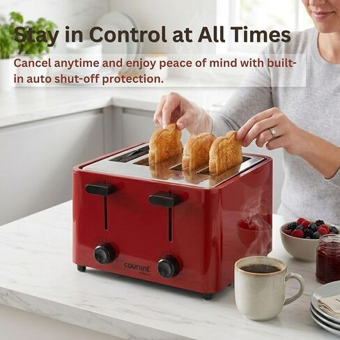Courant 4 -Slice Toaster Cool Touch with Extra Wide Slots For Bread, Bagels & Waffle with 6 Adjustable Shade Settings, CrumbTray & Cancel Function Extra-Lift Feature, compact Design – Red in Kuwait