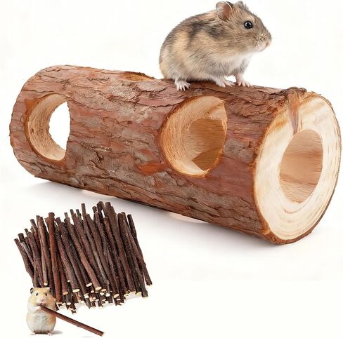 Natural Wooden Hamster Mouse Tunnel Tube Toy Forest Hollow Tree Trunk for Gerbils，Hamsters, and Mice or Other Small-Sized Pets (Double Hole) in Kuwait