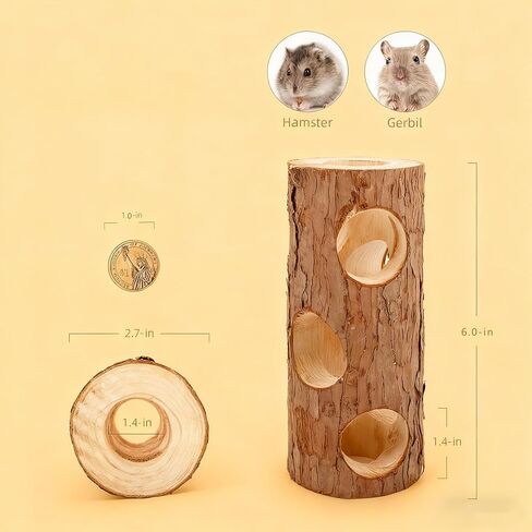 Natural Wooden Hamster Mouse Tunnel Tube Toy Forest Hollow Tree Trunk for Gerbils，Hamsters, and Mice or Other Small-Sized Pets (Double Hole) in Kuwait