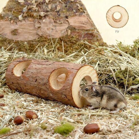 Natural Wooden Hamster Mouse Tunnel Tube Toy Forest Hollow Tree Trunk for Gerbils，Hamsters, and Mice or Other Small-Sized Pets (Double Hole) in Kuwait