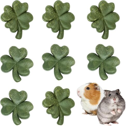 TEEWY Hamster Toys, Guinea Pig Chew Toys with Natural Timothy Hay for Guinea Pigs, Chinchillas, Hamsters, Gerbils and Other Small Pets, Teeth Grinding Toys, 8PCS，Clover-Shaped in Kuwait