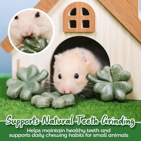 TEEWY Hamster Toys, Guinea Pig Chew Toys with Natural Timothy Hay for Guinea Pigs, Chinchillas, Hamsters, Gerbils and Other Small Pets, Teeth Grinding Toys, 8PCS，Clover-Shaped in Kuwait