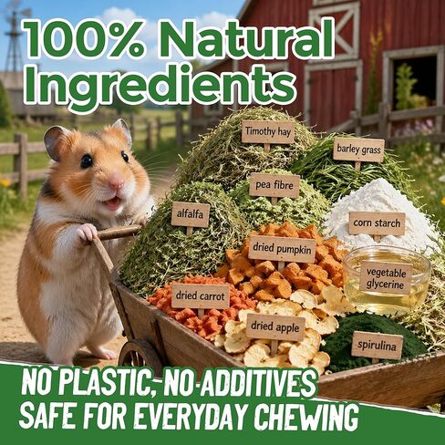 TEEWY Hamster Toys, Guinea Pig Chew Toys with Natural Timothy Hay for Guinea Pigs, Chinchillas, Hamsters, Gerbils and Other Small Pets, Teeth Grinding Toys, 8PCS，Clover-Shaped in Kuwait