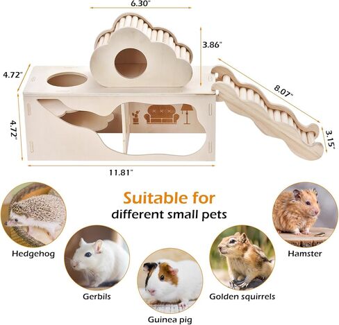 3-in-1 Hamster cage Accessories with Wave Climbing Ladder, Cloud nest, Small House, Maze Tunnel, Suitable for mice, Sand Rats, Hairy Footed mice, Golden Bears, Dwarf Hamsters, Small Pets Toys in Kuwait