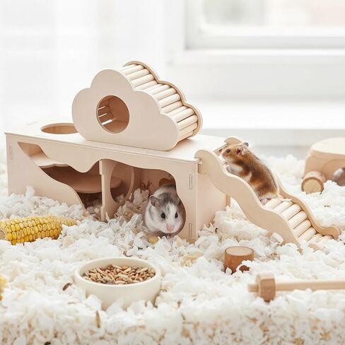 3-in-1 Hamster cage Accessories with Wave Climbing Ladder, Cloud nest, Small House, Maze Tunnel, Suitable for mice, Sand Rats, Hairy Footed mice, Golden Bears, Dwarf Hamsters, Small Pets Toys in Kuwait