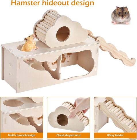 3-in-1 Hamster cage Accessories with Wave Climbing Ladder, Cloud nest, Small House, Maze Tunnel, Suitable for mice, Sand Rats, Hairy Footed mice, Golden Bears, Dwarf Hamsters, Small Pets Toys in Kuwait