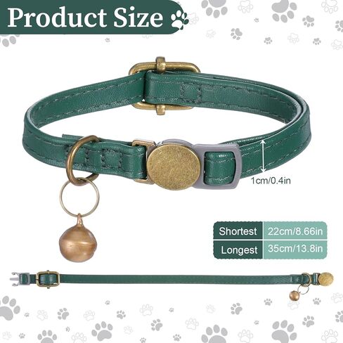 Leather Cat Collar, Green Cat Collar Breakaway Small Buckle Cat-Collar with Bell Adjustable Kitten-Collar Durable, Retro Bell Fit Most Cats and Kittens, Dark Green in Kuwait