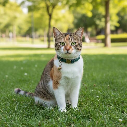 Leather Cat Collar, Green Cat Collar Breakaway Small Buckle Cat-Collar with Bell Adjustable Kitten-Collar Durable, Retro Bell Fit Most Cats and Kittens, Dark Green in Kuwait