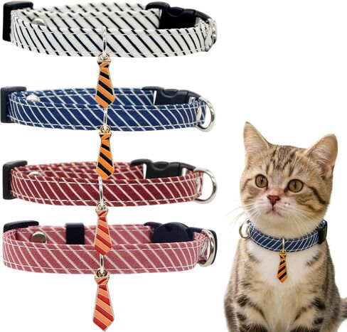 4 Pcs Classic Stripes Kitten Collars Cute Breakaway Cat Collar Adjustable Cotton Cat Kitten Collar with tie Accessories with Small Neckties for Girl Boy Cats Classic Cotton Stripe in Kuwait