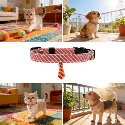 4 Pcs Classic Stripes Kitten Collars Cute Breakaway Cat Collar Adjustable Cotton Cat Kitten Collar with tie Accessories with Small Neckties for Girl Boy Cats Classic Cotton Stripe in Kuwait