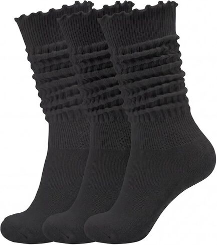 Sintege 3 Pairs Slouch Ruffle Socks for Women Knit Scrunch Warm Knee Boot High Socks Soft Ruffle Women's Legging Sock in Saudi Arabia
