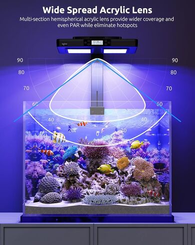 SEAOURA LED Reef Light for Corals, 120W Coral Lights for Reefs Aquarium Tanks, 395nm to 665nm Full Spectrum Programmable with 24/7 Custom Timer for Saltwater Fish Tank SPS LPS in Kuwait