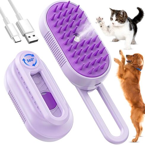 Cat Steam Brush for Shedding, 4-in-1 Rechargeable Pet Grooming Brush for Cats & Dogs, Anti-Static, Massage, Cleaning & Combing with Gentle Steam, Removes Loose Hair & Tangles (White) in Kuwait