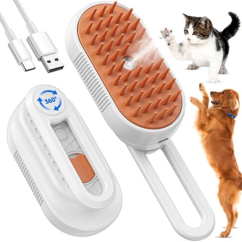 Cat Steam Brush for Shedding, 4-in-1 Rechargeable Pet Grooming Brush for Cats & Dogs, Anti-Static, Massage, Cleaning & Combing with Gentle Steam, Removes Loose Hair & Tangles (White) in Kuwait