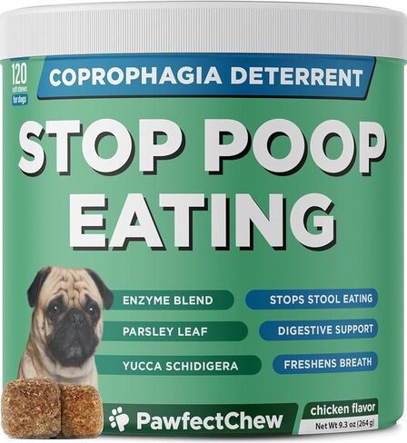 رادع PAWFECTCHEW Coprophagia للكلاب ودعم مساعد التنفس - لا يمضغ براز للكلاب مع البروبيوتيك، والإنزيمات الهاضمة توقف أكل براز الكلاب - رادع أكل البراز - صنع في الولايات المتحدة الأمريكية in Kuwait