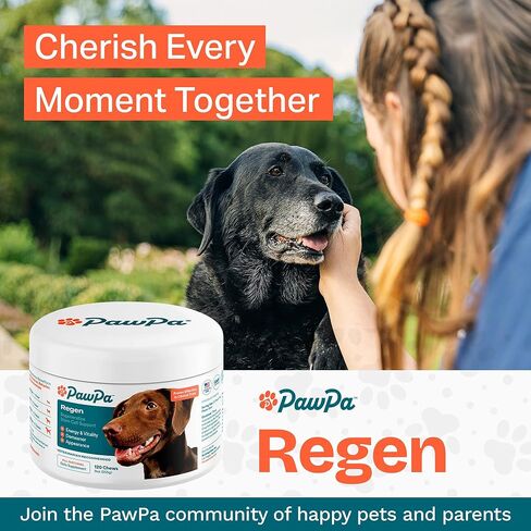 PawPa Regen، 120 قطعة مضغ موصى بها من قبل الأطباء البيطريين، مكمل للخلايا الجذعية المتجددة للكلاب الكبيرة، يدعم الحركة، والمظهر، واليقظة، والورك والمفاصل، ومضغ بنكهة لحم البقر اللذيذ in Kuwait