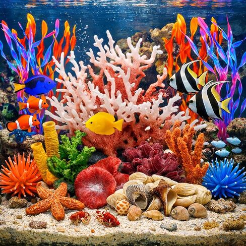 35PCS Coral Reef Aquarium Decorations Set, Ocean Style Aquarium Decor with Artificial Coral, Plants, Seashells, Anemones and Starfish for Freshwater, Saltwater and Tropical Fish Tanks in Kuwait