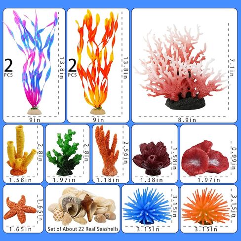 35PCS Coral Reef Aquarium Decorations Set, Ocean Style Aquarium Decor with Artificial Coral, Plants, Seashells, Anemones and Starfish for Freshwater, Saltwater and Tropical Fish Tanks in Kuwait