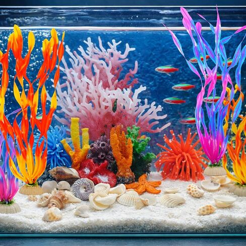 35PCS Coral Reef Aquarium Decorations Set, Ocean Style Aquarium Decor with Artificial Coral, Plants, Seashells, Anemones and Starfish for Freshwater, Saltwater and Tropical Fish Tanks in Kuwait