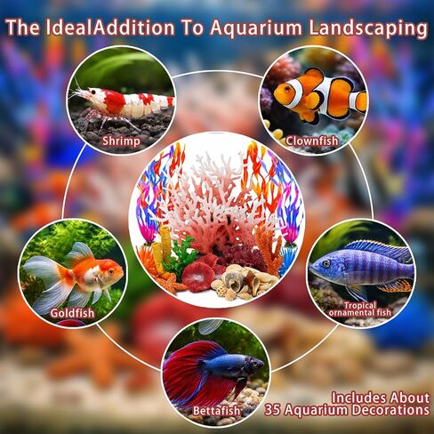 35PCS Coral Reef Aquarium Decorations Set, Ocean Style Aquarium Decor with Artificial Coral, Plants, Seashells, Anemones and Starfish for Freshwater, Saltwater and Tropical Fish Tanks in Kuwait