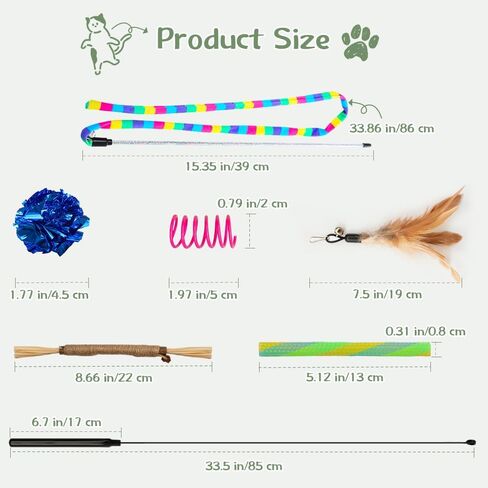 Cat Toys 40 Pack - Interactive Variety Set for Cats & Kittens with Cat Wand Toys, Feather Toys, Crinkle Balls, Springs & Silvervine Sticks to Reduce Anxiety & Destructive Behaviour in Kuwait