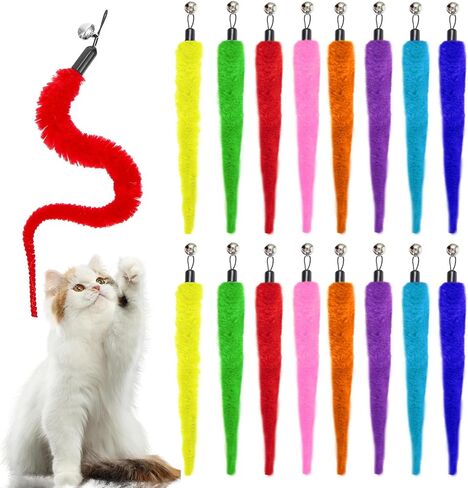 Larrel 16PCS Cat Worm Toy Replacement, Cat Wand Toy Accessories, Soft Worm Cats Toys Teaser with Bell, Fuzzy Worms Toys Attachments Replacements for Indoor Cats and Kitten (8 Colors) in Kuwait
