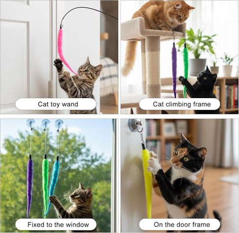 Larrel 16PCS Cat Worm Toy Replacement, Cat Wand Toy Accessories, Soft Worm Cats Toys Teaser with Bell, Fuzzy Worms Toys Attachments Replacements for Indoor Cats and Kitten (8 Colors) in Kuwait