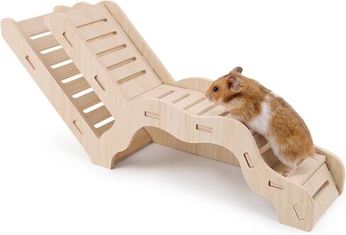 Small Size Wooden Hamster Explorer Set, Hamster Climbing Toys with Ladder, Platform, Tunnel, Hideout and Panoramic Window, Snap-Together Cage Accessories for Dwarf Hamsters Cage Enrichment in Kuwait