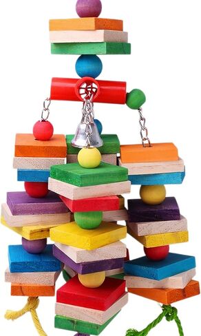 Durable Large Bird Toys for Conures & Cockatiels, 13.7" Interactive Hardwood Chewing Toy with 0.4" Thick Blocks, Heavy-Duty Cage Enrichment for Medium Parrots, Natural Sisal Shredder in Kuwait