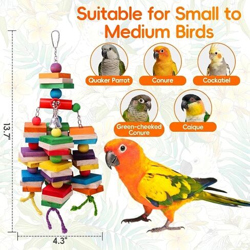 Durable Large Bird Toys for Conures & Cockatiels, 13.7" Interactive Hardwood Chewing Toy with 0.4" Thick Blocks, Heavy-Duty Cage Enrichment for Medium Parrots, Natural Sisal Shredder in Kuwait