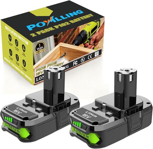 Powilling 8.0Ah Battery Replacement for Ryobi 18V Lithium ion Battery, 18 Volt Batteries for Ryobi One 18V Cordless Tools P108 P107 P105 P104 P103(2Pack) in Saudi Arabia