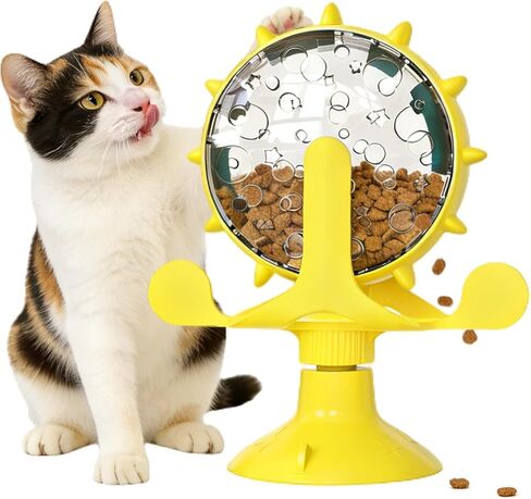Cat Food Treat Dispenser Toy Interactive with 360°Rotating Windmill Suction Cup for Indoor Cats, Kittens & Small Dogs Slow Feeder Snack Exercise & Distribution Wheel Toy in Kuwait