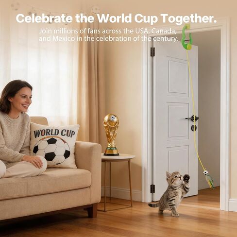 الإصدار الرسمي لكأس العالم لكرة القدم 2026، ألعاب تفاعلية للقطط الداخلية، لعبة إثراء عصا الريش الأوتوماتيكية، قابلة لإعادة الشحن عبر USB، تمرين المطاردة، لعبة إطار باب معلق للقطط in Kuwait
