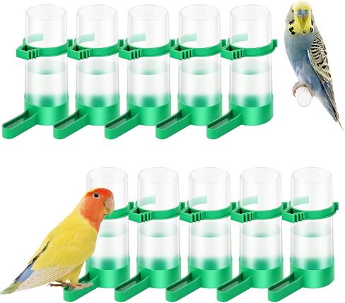 10Pcs Bird Water Dispenser for Cage, Automatic Gravity Pet Water Feeder Bottle, No Mess Parrot Drinking Bowl Accessories for Parakeet Budgie Cockatiel Lovebirds Finch Quail, Plastic Poultry Waterer in Kuwait
