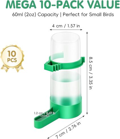 10Pcs Bird Water Dispenser for Cage, Automatic Gravity Pet Water Feeder Bottle, No Mess Parrot Drinking Bowl Accessories for Parakeet Budgie Cockatiel Lovebirds Finch Quail, Plastic Poultry Waterer in Kuwait