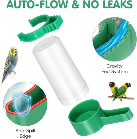 10Pcs Bird Water Dispenser for Cage, Automatic Gravity Pet Water Feeder Bottle, No Mess Parrot Drinking Bowl Accessories for Parakeet Budgie Cockatiel Lovebirds Finch Quail, Plastic Poultry Waterer in Kuwait