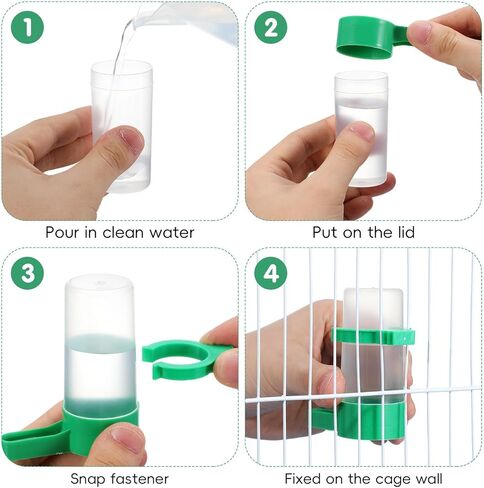 10Pcs Bird Water Dispenser for Cage, Automatic Gravity Pet Water Feeder Bottle, No Mess Parrot Drinking Bowl Accessories for Parakeet Budgie Cockatiel Lovebirds Finch Quail, Plastic Poultry Waterer in Kuwait