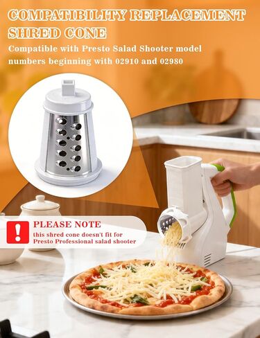 استبدال مخروط التقطيع متوافق مع Presto Salad Shooter 02910 و02980، ملحق تقطيع الجبن والخضروات، طبلة من الفولاذ المقاوم للصدأ مع قاعدة بلاستيكية متينة للبيتزا والسلطات والتاكو in Kuwait