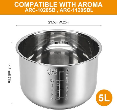 Rice Cooker Replacement Pot Compatible with Aroma ARC-1020SB & ARC-1120SBL, 5L /10-Cup Stainless Steel Rice Cooker Bowl, Dishwasher Safe Inner Pot with Even Heating for Rice, Soup & Meal Prep in Kuwait