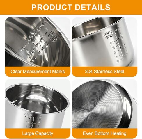 Rice Cooker Replacement Pot Compatible with Aroma ARC-1020SB & ARC-1120SBL, 5L /10-Cup Stainless Steel Rice Cooker Bowl, Dishwasher Safe Inner Pot with Even Heating for Rice, Soup & Meal Prep in Kuwait