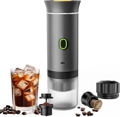 Portable Espresso Maker, Travel Coffee Maker for camping, Portable Espresso Machine with USB-C, 3-in-1 Small Espresso Machine with Ground Coffee & Capsules (NS＆DG) for RV, Hiking (Grey) in Kuwait