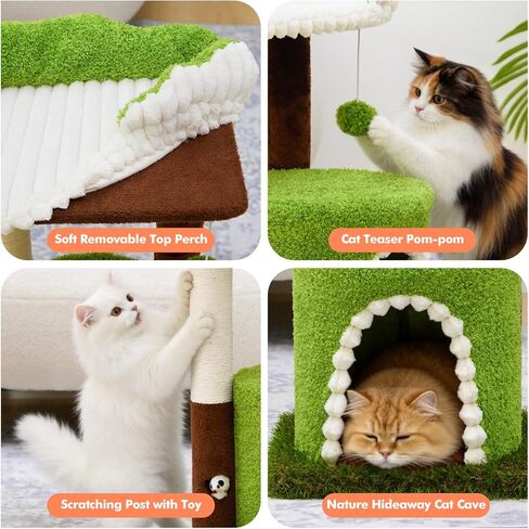 شجرة قطط متعددة المستويات من woochpet مع عمود خدش السيزال، برج قطط صغير مع شقة مريحة، مجثم علوي ناعم وماوس لعبة تفاعلي، أثاث قطط بتصميم غابة لطيف للقطط والقطط الداخلية in Kuwait