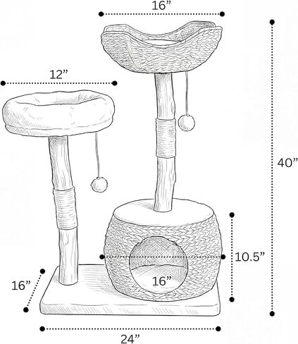 Leo & Lexi Modern Cat Tree Tower with Cave, Real Wood Cat Scratching Post with Bed for Indoor Cats Large Adult, Solid Wooden Climbing Tower, Cute Condo, Aesthetic Stand, Boho Luxury Pet Furniture in Kuwait