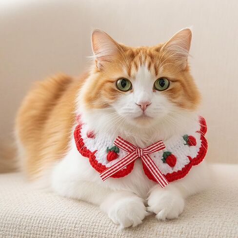 2pcs Cat Collar Breakaway Cute Knitted Strawberry Cats Hat and Collar Adjustable Knitted Kitten Collars for Girl Cats Soft Comfortable Pet Cap for Kittens and Small Puppies Party Decoration in Kuwait