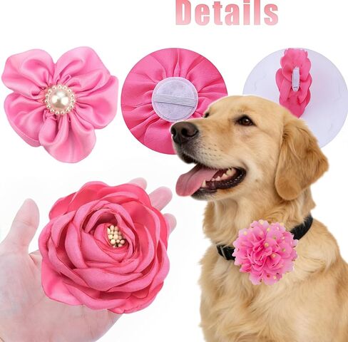 12 Pcs Pink Dog Collar Flowers Detachable Embellishment Elastic Rubber Band Soft Chiffon Pet Collar Charms for Female Dogs Cats Wedding Birthday Parties Grooming in Kuwait