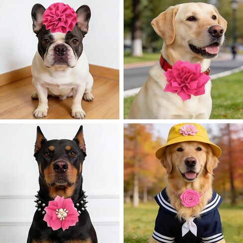 12 Pcs Pink Dog Collar Flowers Detachable Embellishment Elastic Rubber Band Soft Chiffon Pet Collar Charms for Female Dogs Cats Wedding Birthday Parties Grooming in Kuwait
