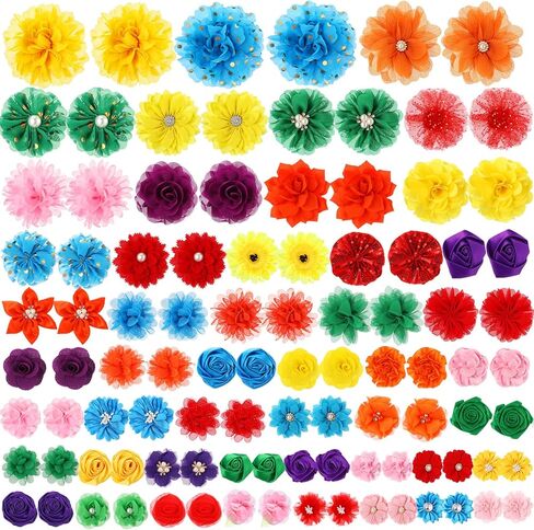 Hoteam 100 Pcs Dog Flower Collar Bows Pet Multicolor Bow Charms Set with Elastic Rubber Band for Summer Party Dogs Puppy Cat Pet Grooming Accessories in Saudi Arabia